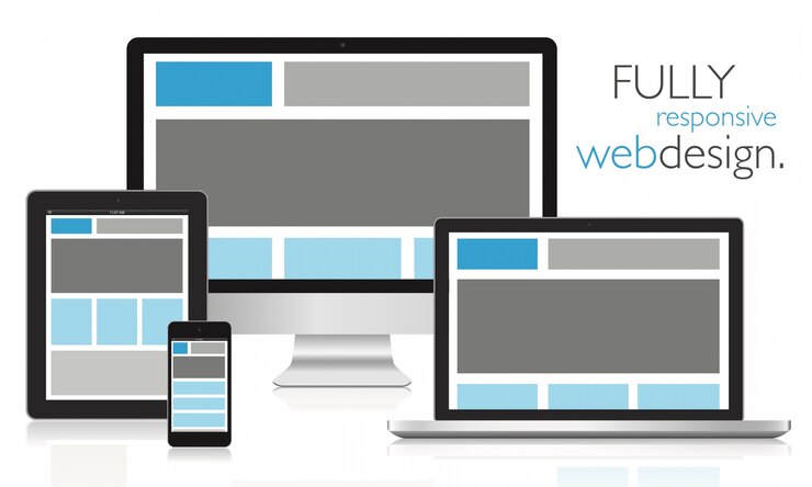 Vector diseño web totalmente responsivo en dispositivos electrónicos.