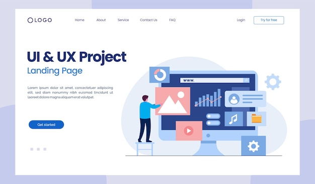 Diseño web ui ux y programador con vector de ilustración plana de desarrollo de software de computadora