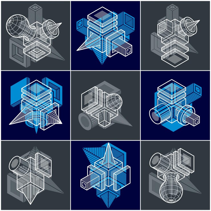 Vector diseños 3d, conjunto de formas vectoriales abstractas.