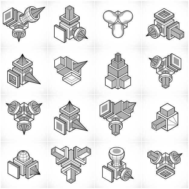 Diseños 3D, conjunto de formas vectoriales abstractas.