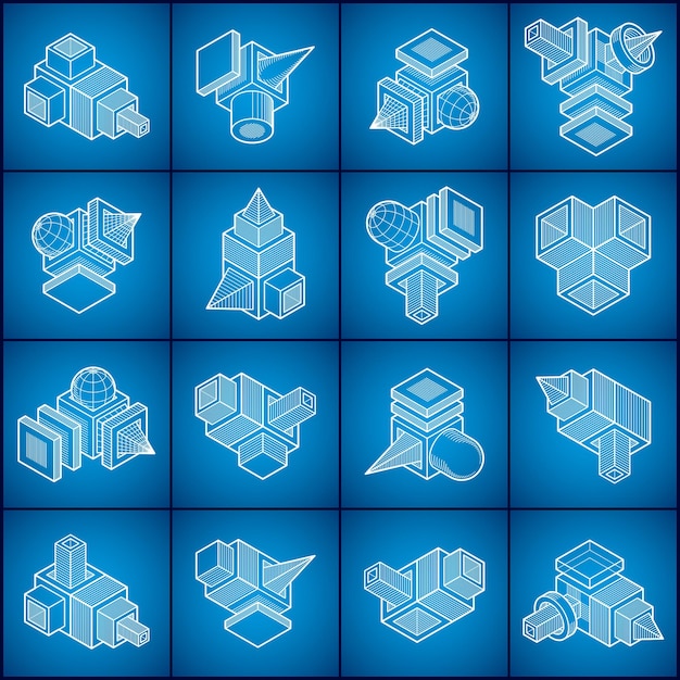 Diseños 3D, conjunto de formas vectoriales abstractas.