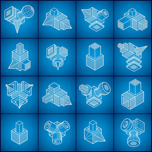 Diseños 3D, conjunto de formas vectoriales abstractas.