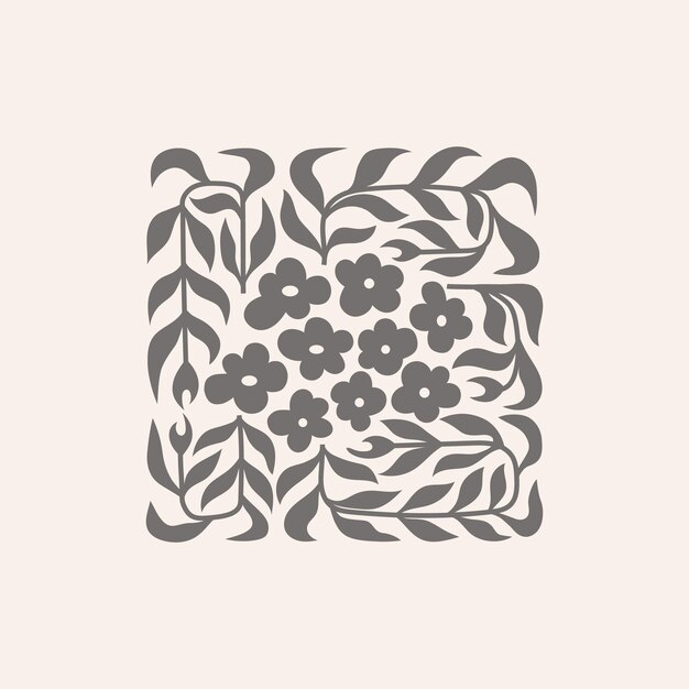 Diseños abstractos de arte floral en la pared sobre un fondo beige plantillas botánicas negras retro para carteles de carteles