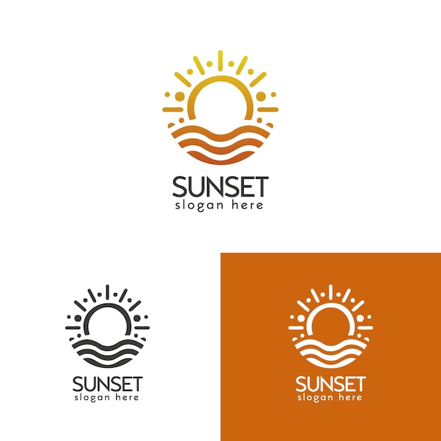 Diseños abstractos del logotipo Sunset en tres variaciones de colores para la identidad de la marca