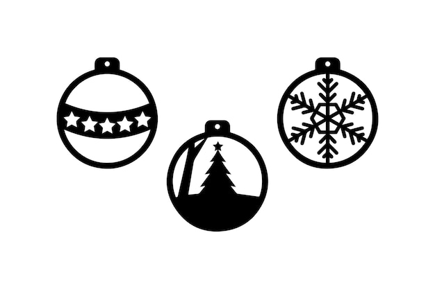 Diseños de adornos navideños con árboles de estrellas y copos de nieve Diseño de ilustraciones vectoriales