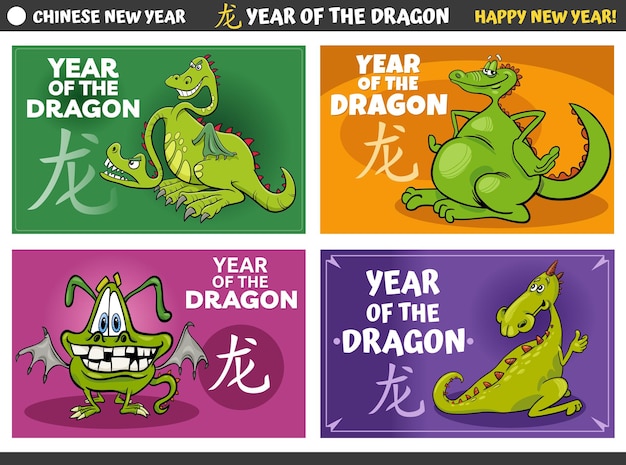 Diseños para el Año Nuevo chino con personajes de dibujos animados de dragones