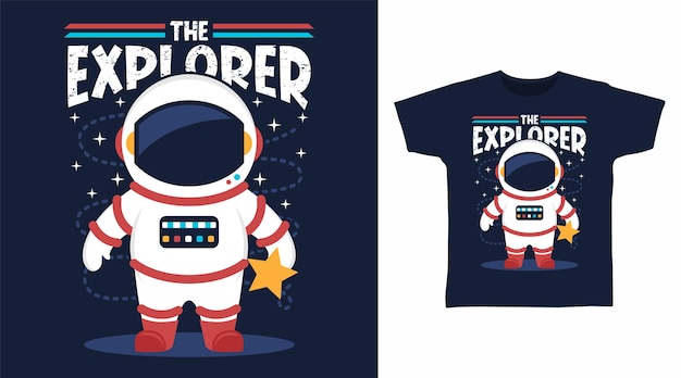 Diseños de arte de camiseta de dibujos animados de astronauta explorador