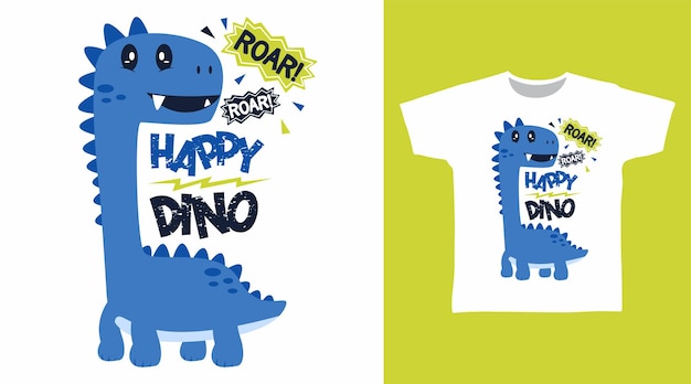 Vector diseños de arte de camiseta de dibujos animados de dinosaurio feliz