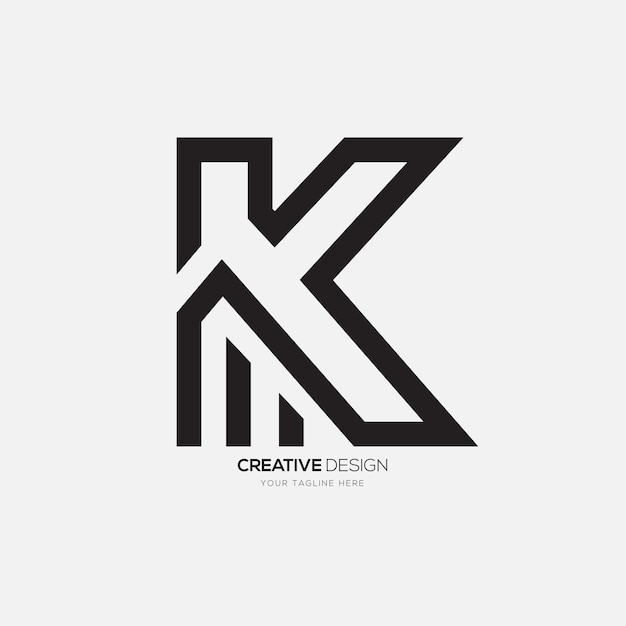 Diseños de arte de línea creativa de letras Km o Mk con logotipo de monograma de tipografía de forma moderna inicial