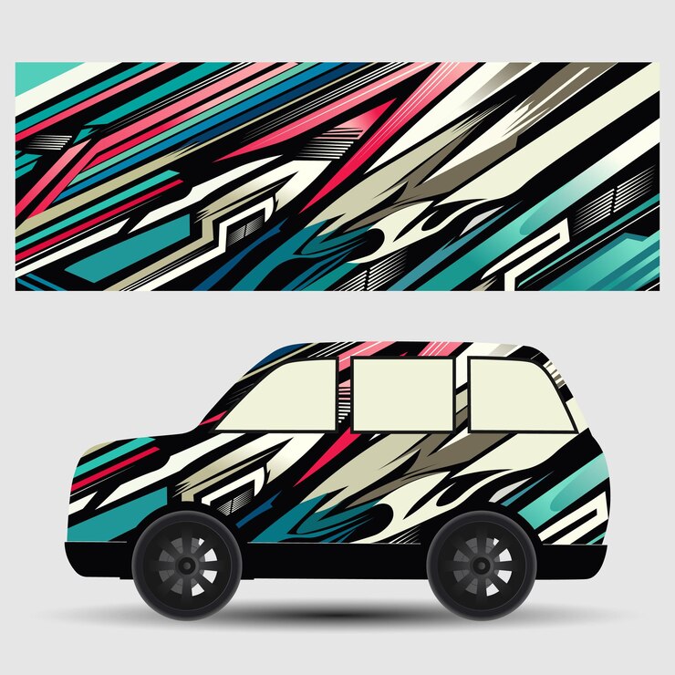 Vector diseños de calcomanías de envoltura de automóviles deportivos fondo de carreras abstractas y coches deportivos