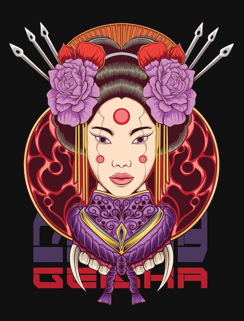 Diseños de camisetas de geisha japonesa Cultura japonesa Traje de kimono Geisha Mecha Gráfico vectorial