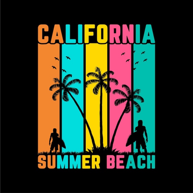 Diseños de camisetas gráficas vectoriales de tipografía de playa de verano de California