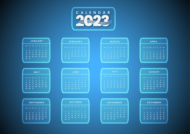 Vector diseños coloridos de plantillas de calendario 2023 con placas de vidrio