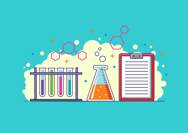 Diseños de concepto de ilustración de experimento de laboratorio químico