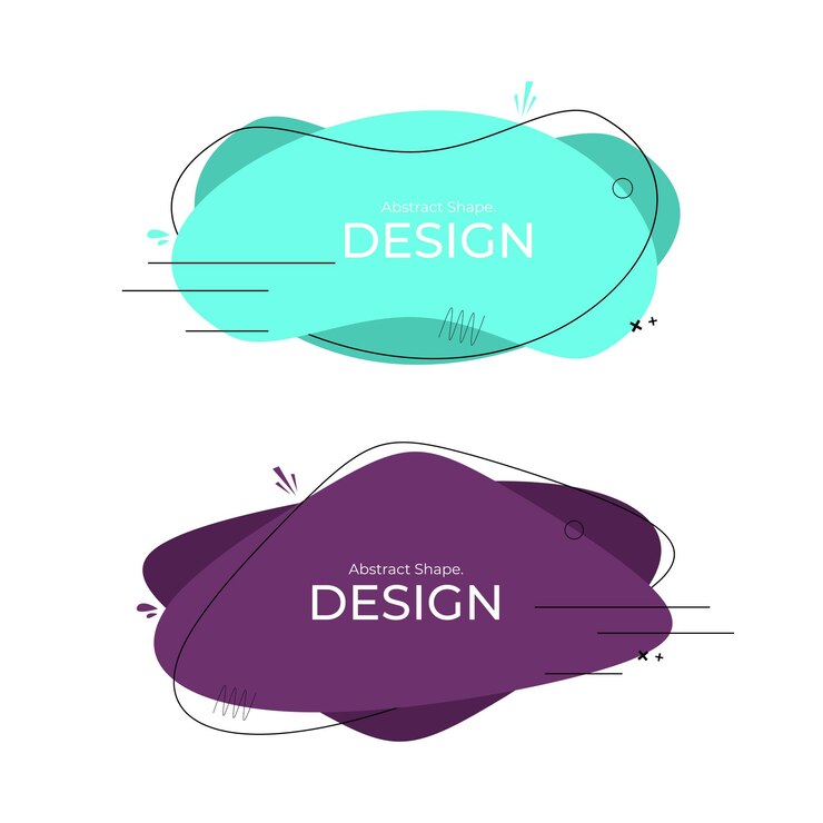 Diseños creativos de formas abstractas púrpuras y azules con elementos