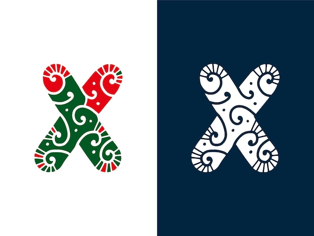 Diseños creativos del logotipo de la letra X de Navidad