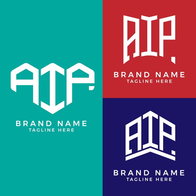 Diseños creativos del logotipo del paquete AIP con letras iniciales.