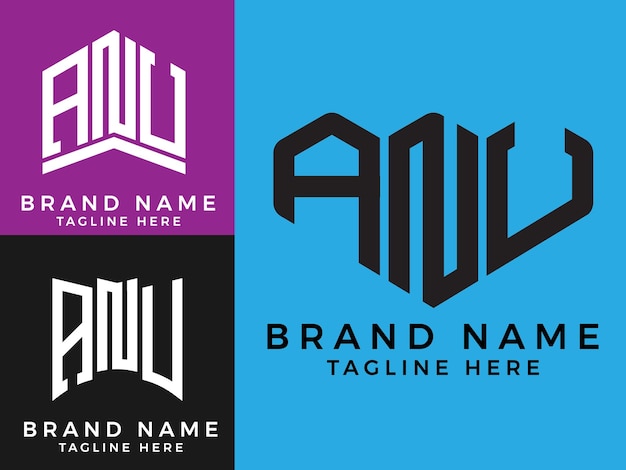 Diseños creativos del logotipo del paquete ANU de letras iniciales.