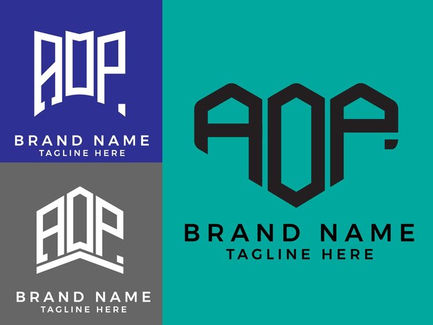 Diseños creativos del logotipo del paquete de letras iniciales AOP.