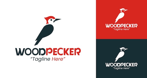 Diseños creativos de logotipos de pájaro carpintero para empresas de naturaleza y medio ambiente