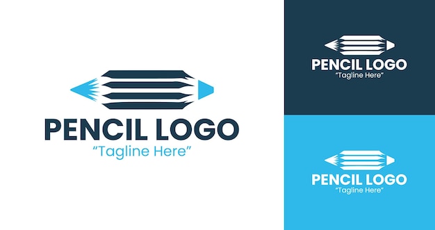 Diseños creativos y profesionales de logotipos de lápiz en azul y blanco para marcas artísticas