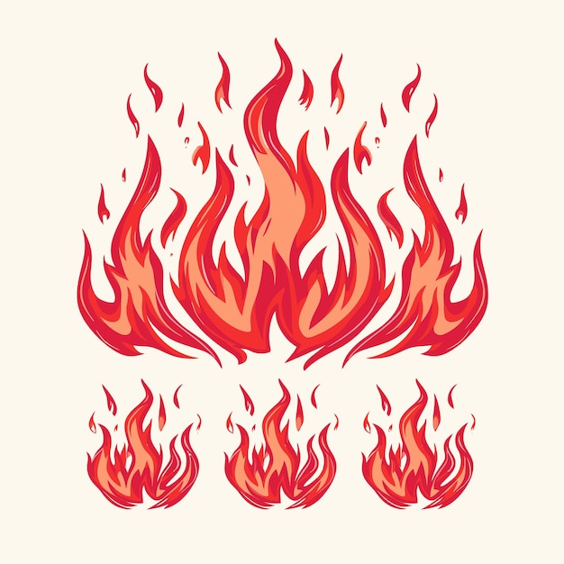 Vector diseños dinámicos de llamas, ilustraciones modernas de fuego para camisetas, pegatinas y arte gráfico
