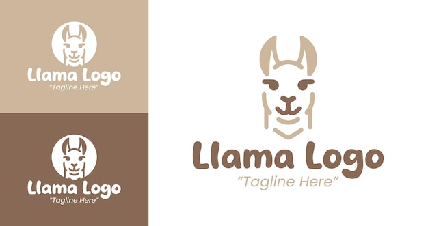 Diseños elegantes del logotipo de Llama en tonos marrones cálidos para la marca y las necesidades comerciales