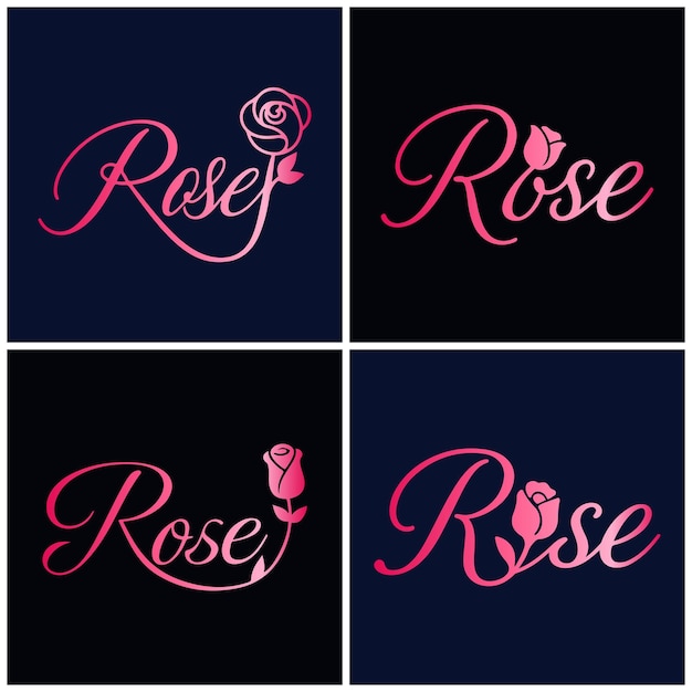 Diseños elegantes del logotipo de la rosa en el conjunto de logotipos de la rosa rosa