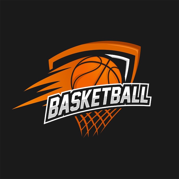 Diseños del emblema del logotipo del club de baloncesto con ilustración de vector de insignia de deporte de pelota