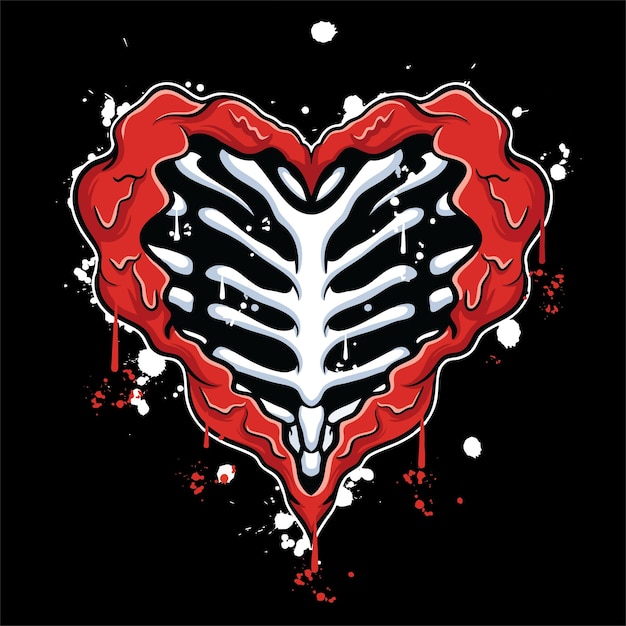 diseños de esqueletos de corazones dibujados a mano para la ilustración de streetwear