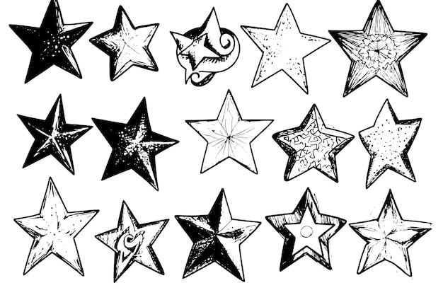 Diseños de estrellas dibujados a mano con patrones y texturas únicas
