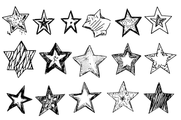 Diseños de estrellas dibujados a mano con patrones y texturas únicas