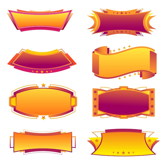 Vector diseños y etiquetas de pancartas rojas, naranjas y amarillas para títulos