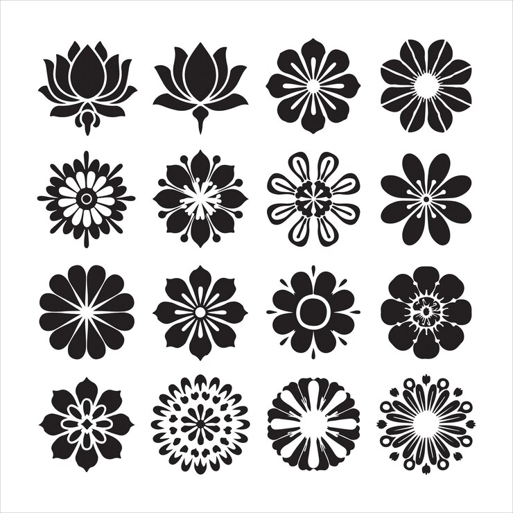 diseños florales de silueta vectorial con varias flores