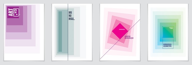 Diseños de folletos de portada minimalistas. Conjunto de fondos abstractos de patrones geométricos vectoriales. Diseños para portadas, pancartas, carteles, volantes y diseños de pancartas. Formato de impresión A4.