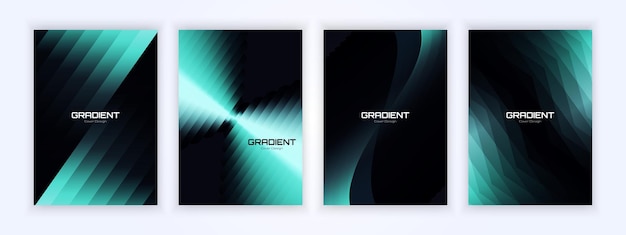 Diseños de gradientes coloridos que muestran patrones elegantes en fondos negros y verdes perfectos para presentaciones modernas o proyectos creativos