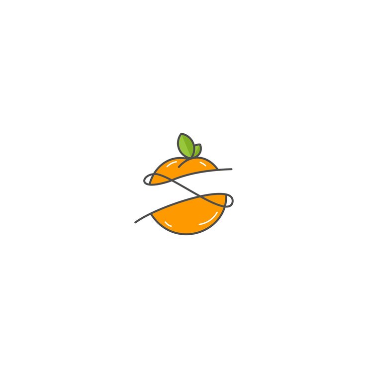 Diseños de inspiración naranja con la letra S y el logotipo.