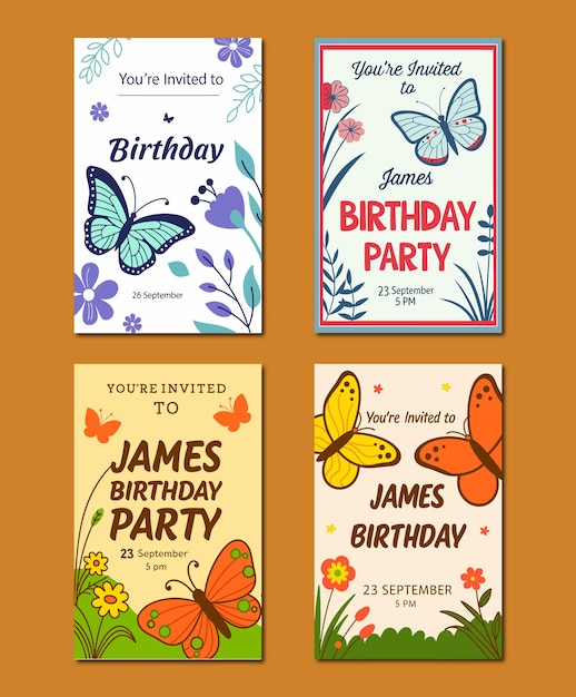 Diseños de invitaciones de cumpleaños hechas a mano con mariposas