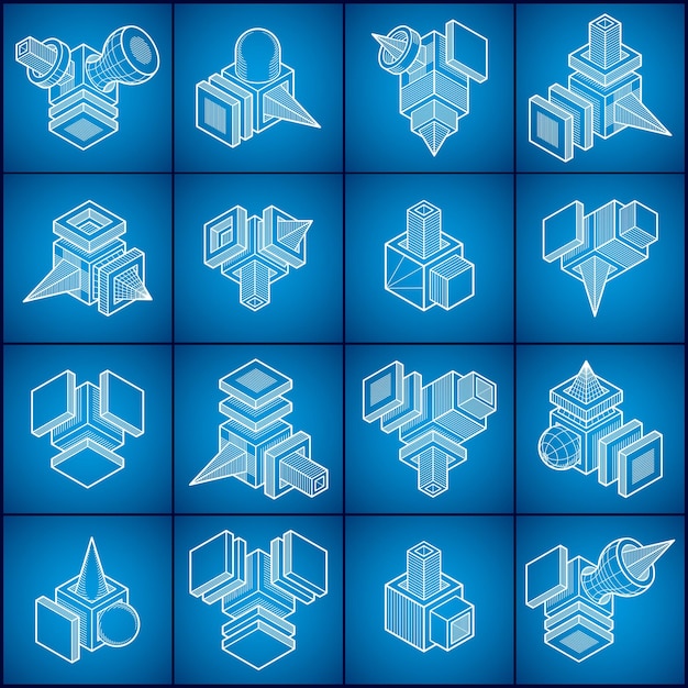 Diseños isométricos de construcción abstracta, conjunto de vectores.