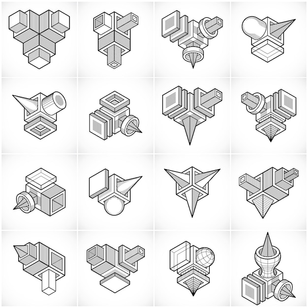 Diseños isométricos de construcción abstracta, conjunto de vectores.