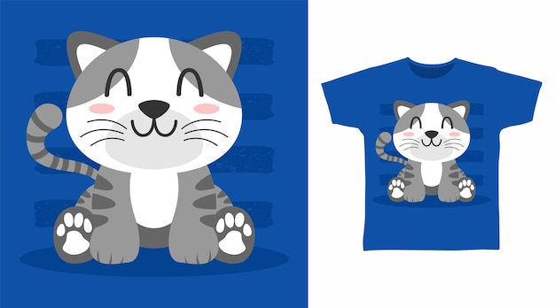 Diseños lindos del arte de la camiseta de la historieta del gatito gris