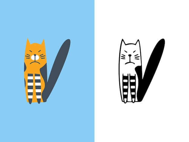 Diseños lindos del logotipo de la letra v de los gatos