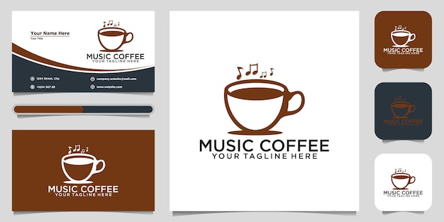 Vector diseños de logo café y música. diseño de logotipo y tarjeta de presentación