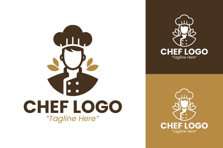 Vector diseños de logotipo de chef profesional en marrón para la identidad del negocio del restaurante