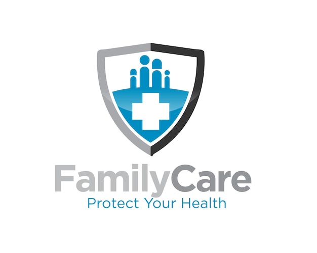 Diseños de logotipo de cuidado familiar de escudo para el logotipo de protección médica