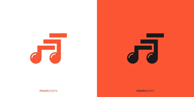 Diseños de logotipo de escaleras musicales Nota musical con escalera con logotipo de escala musical de estilo minimalista