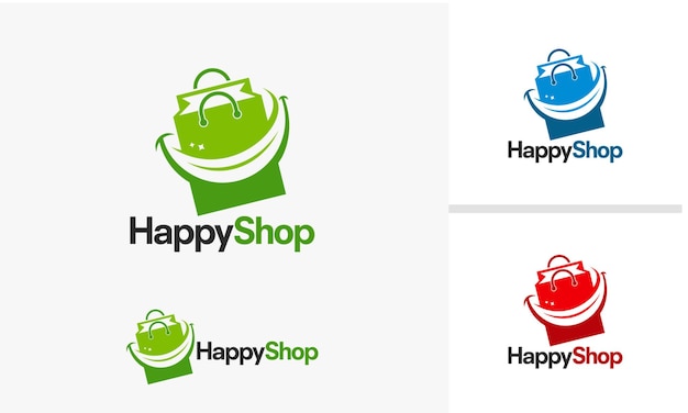 Diseños de logotipo de happy shop, ilustración de vector de plantilla de logotipo de fun store