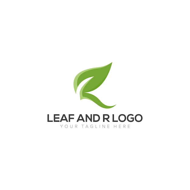 Diseños de logotipo de hoja y letra R, logotipo abstracto, logotipo natural y letra R