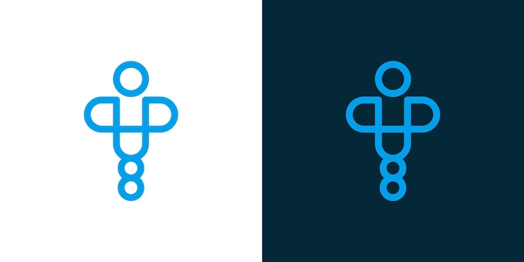 Diseños del logotipo de Medicare para el servicio de salud y el logotipo de la clínica de color azul