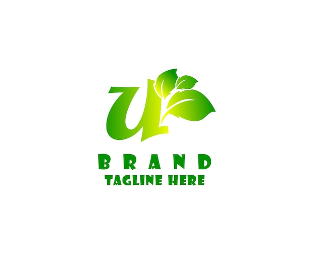 Diseños de logotipo de naturaleza inicial de hoja de letra U Ilustración de icono de vector de logotipo de naturaleza verde de letra moderna